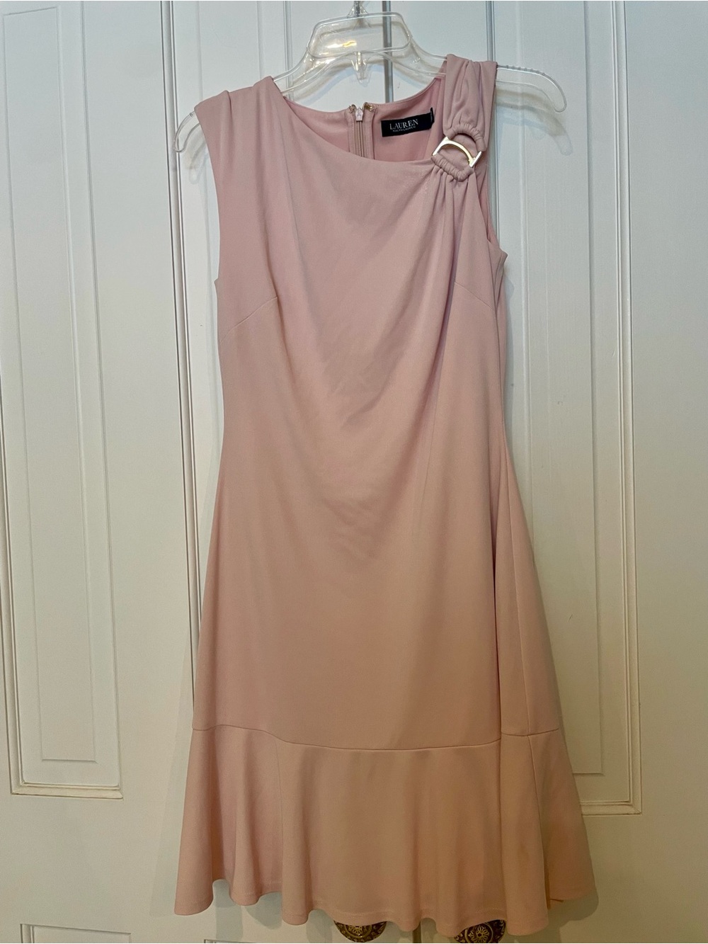 Lauren Ralph Lauren Blush Pink Sleeveless Midi Dress with Shoulder Ring